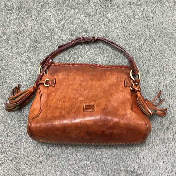 Dooney & Burke | Brown Leather Tassel Shoulder Bag Zip Closure - Picture 3 of 13